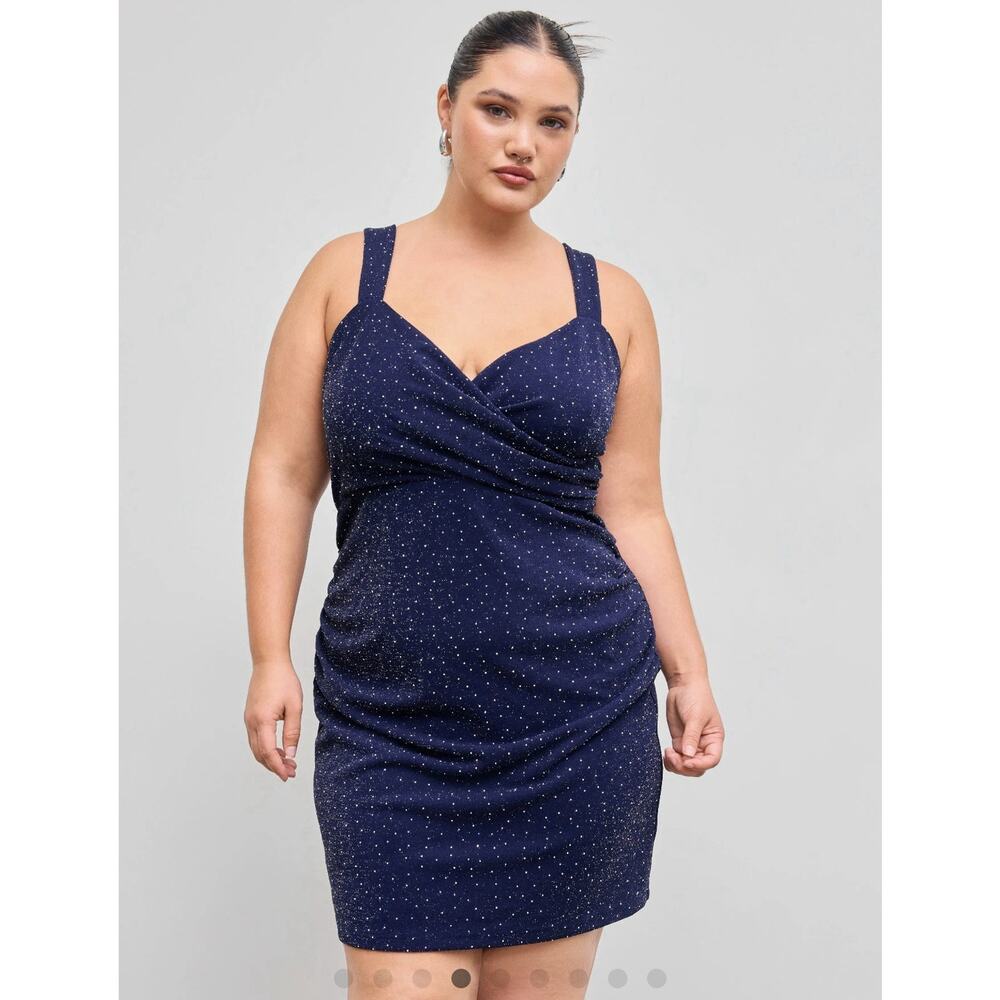 Cider Glitter Ruched Mini Dress 2XL Navy Blue Party Cocktail Bodycon NWT
